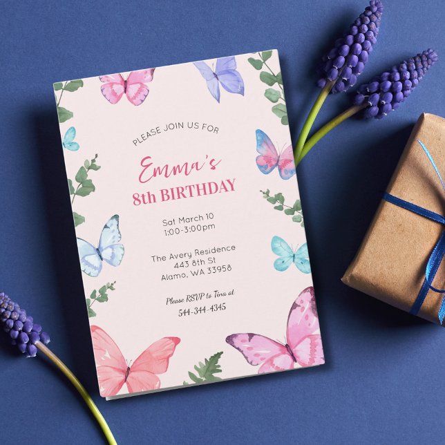 Filles papillon rose Invitation de fête d'annivers (Créateur téléchargé)