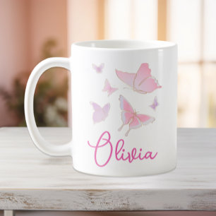 Filles Papillon rose Mug personnalisée