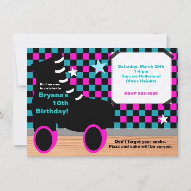 Filles Patinage Turquoise Rose Patinage Invitation (Devant)