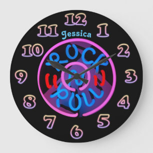 FILLES personnalisées MUR horloge NEON Retro Rockn