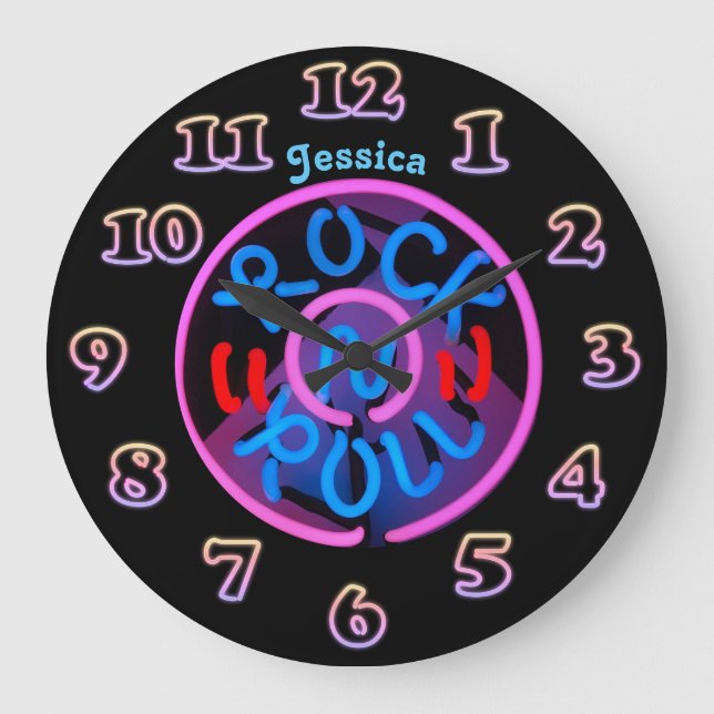 FILLES personnalisées MUR horloge NEON Retro Rockn (Recto)