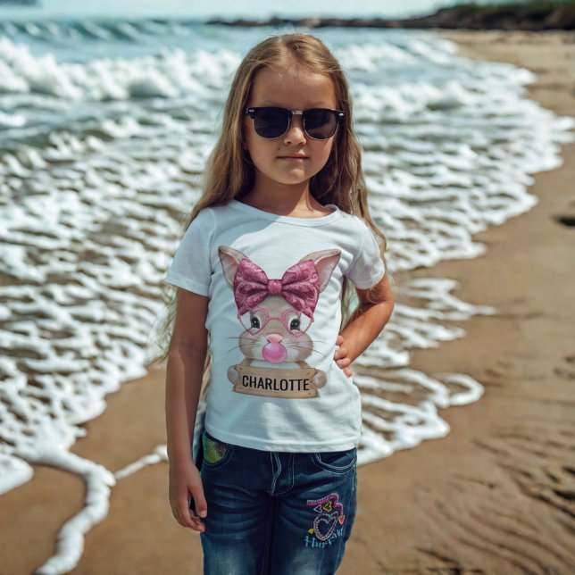 Filles personnalisées T-shirt lapin de Pâques avec (Personalized Girls Easter Bunny T-Shirt with Name)