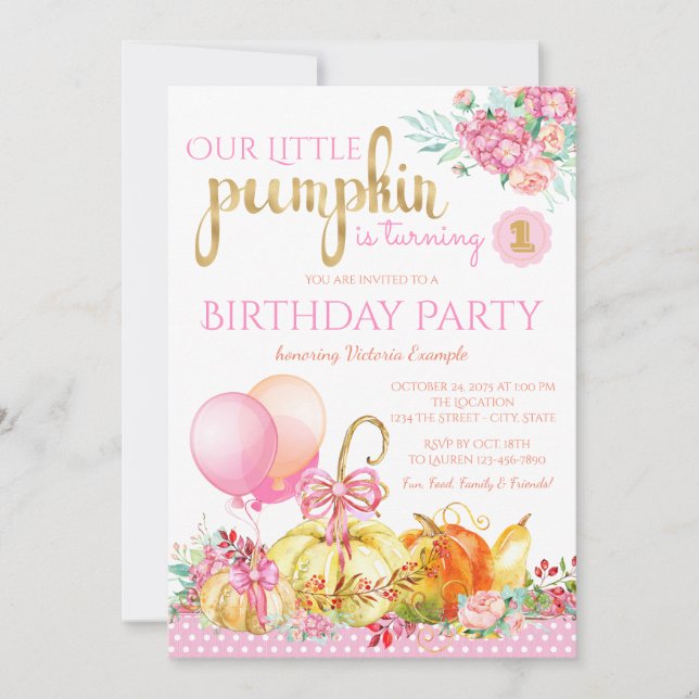 Filles Petit Citrouille Invitations d'anniversaire (Devant)