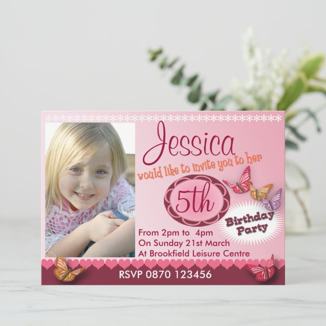 Filles Photo 5e anniversaire fête Invitation migno (Debout devant)