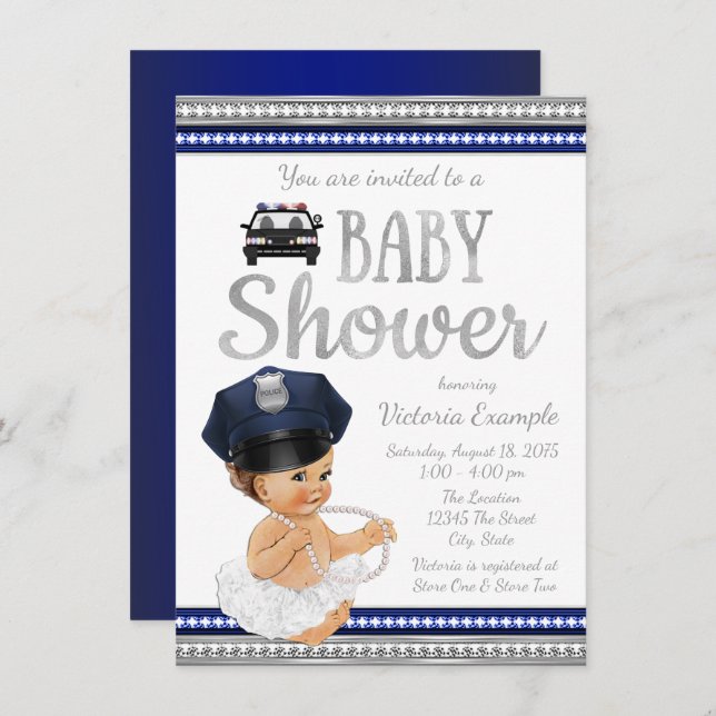 Filles Police Baby Shower Invitations (Devant / Derrière)