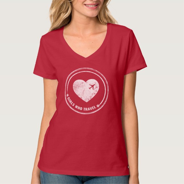 Filles qui voyagent T-shirt de V-Cou (Devant)