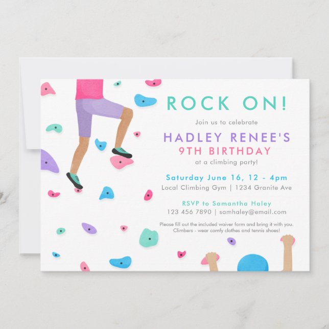 Filles Rock Escalade Anniversaire Fête Invitation (Devant)