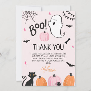Filles rose Boo Halloween Carte de remerciements d