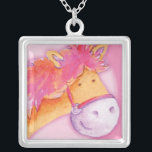 Filles rose orange mignonne collier d'art poney<br><div class="desc">Sterling Silver Plate belle rose et orange enfants Pony whimiscal art collier. Uniquement conçu et peint en aquarelle par Sarah Trett www.sarahtrett.com pour www.mylittleeden.com com.au</div>