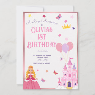 Filles Rose Princesse Personnalisée Invitation Ann