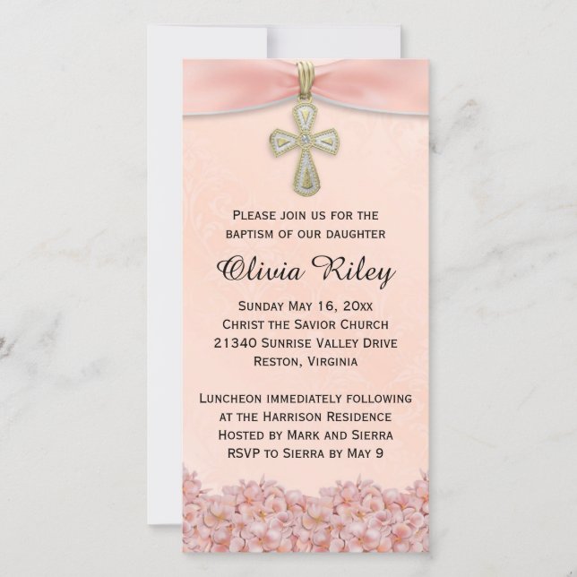 Filles roses Baptême Christening Invitation (Devant)