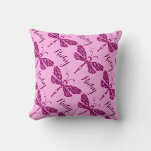 Filles roses nom dragonfly motif coussin coussin