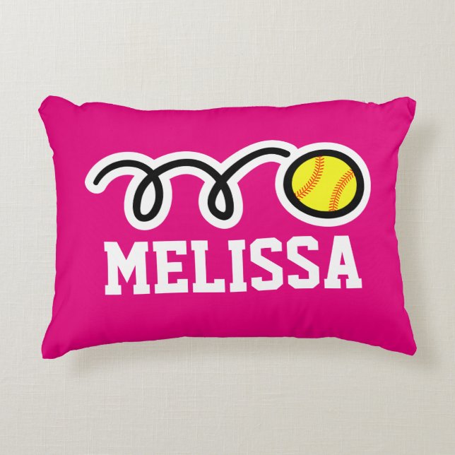 Filles roses personnalisées coussin avec softball  (Devant)
