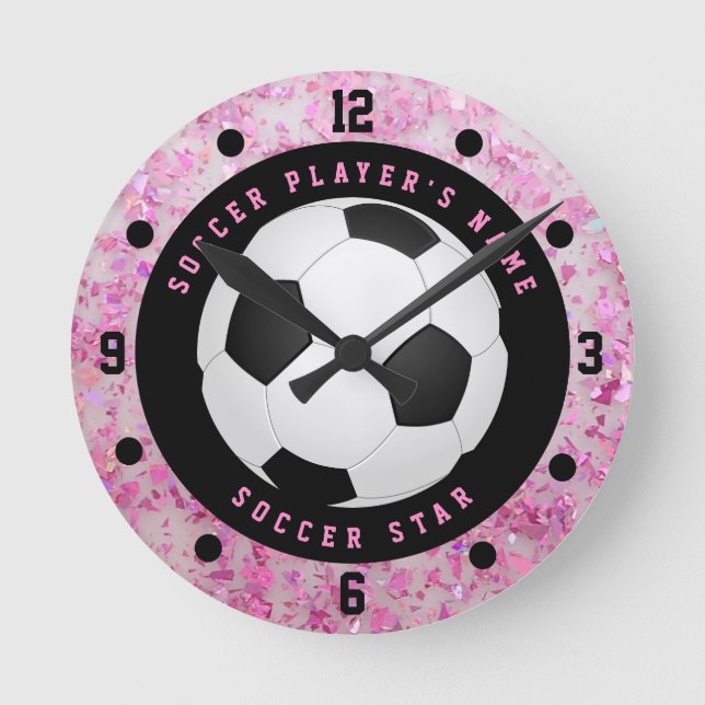 Filles roses Personnalisées Football Ball Horloge  (Recto)
