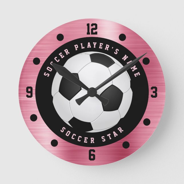 Filles roses Personnalisées Football Ball Horloge  (Recto)