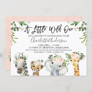 Filles Safari Animaux Baby shower Invitation