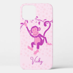 Filles singe violet & nom rose iphone 5 coque