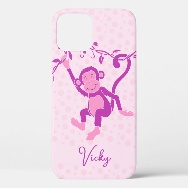 Filles singe violet & nom rose iphone 5 coque (Verso)