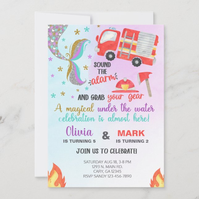 Filles sirène et invitation d'anniversaire de cami (Devant)