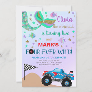 Filles sirène & monstre camion invitation d'annive