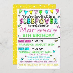Filles Sleepover Anniversaire Invitation Fête de b