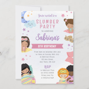 Filles Sleepover Invitation Stwood Party PJ Coussi