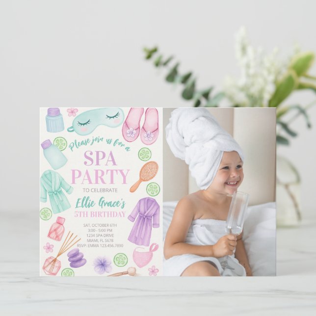 Filles Spa Anniversaire Photo Invitation (Debout devant)