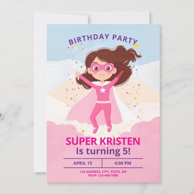 Fille's Super Hero Invitations d'anniversaire - Ed (Devant)