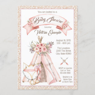 Filles TeePee Fox Tribal Baby Shower Invitations