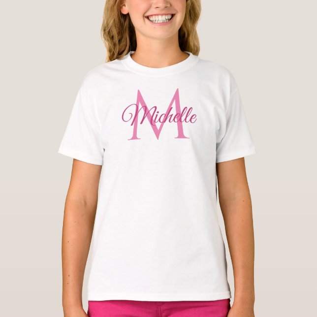 Filles Tshirts Monogramme Nom Blanc Et Rose Tendan (Devant)