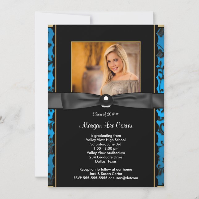 Filles Turquoise Blue Photo Faire-part (Devant)