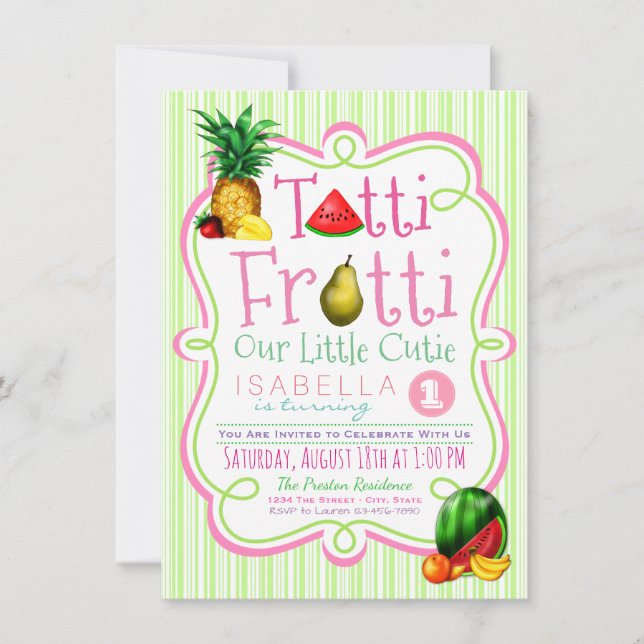 Filles Tutti Frutti Invitation de fête d'anniversa (Devant)