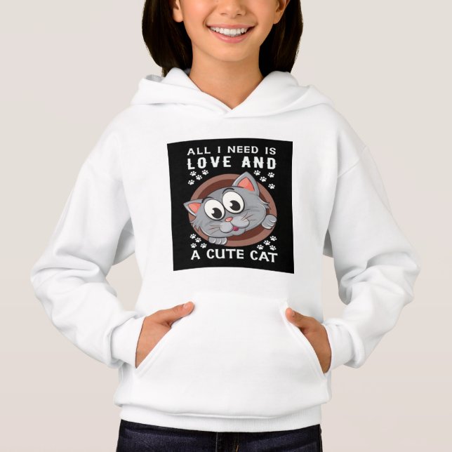 Filles Un Chat Cute Sweat - shirt à capuche & Swea (Devant)