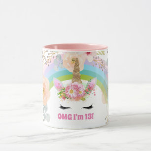 Filles UNICORN 13e Anniversaire Mug Personnalisabl