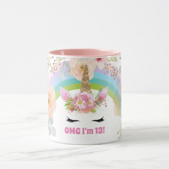 Filles UNICORN 13e Anniversaire Mug Personnalisabl (Centre)