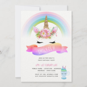 Filles Unicorn Invitations d'anniversaire - Rose v