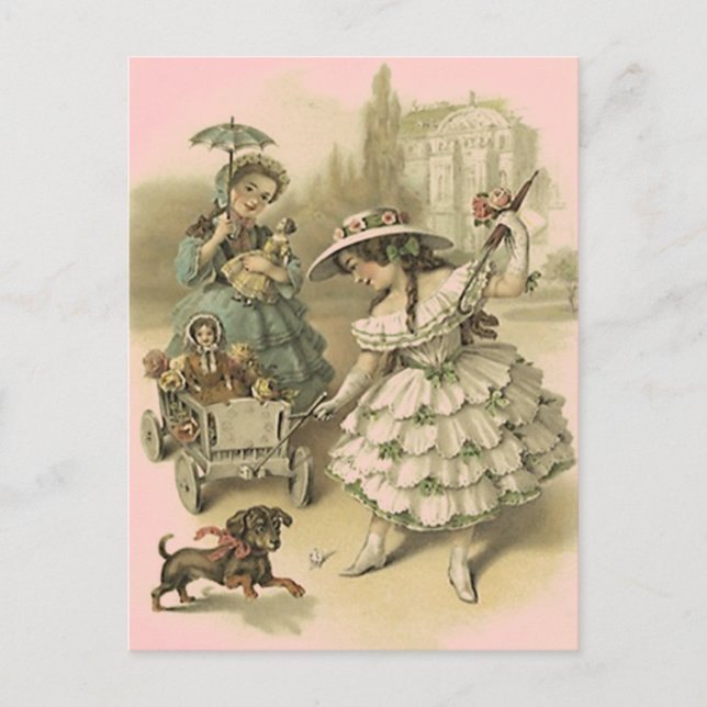 FILLES VICTORIENNES vintages EN VOYAGE CARTE POSTA (Devant)