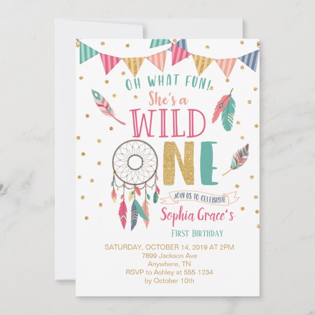Filles Wild One First Birthday Invitation (Devant)