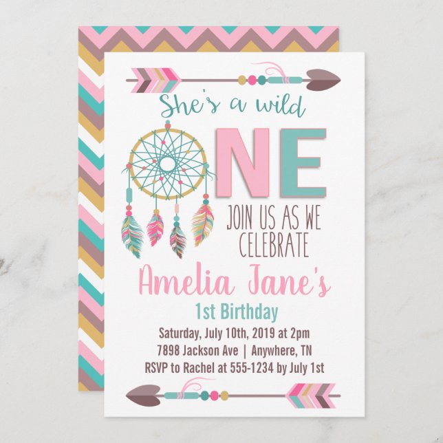 Filles Wild One First Birthday Invitation (Devant / Derrière)