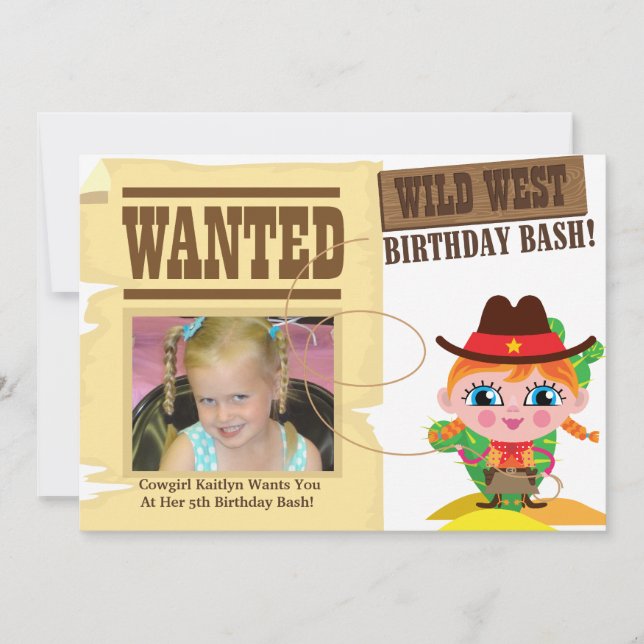 Filles Wild West Cowgirl Anniversaire Invitation (Devant)