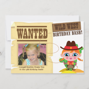 Filles Wild West Cowgirl Anniversaire Invitation