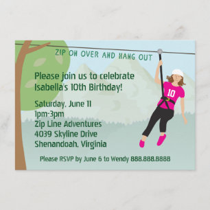 Filles Zip Line Lining Anniversaire Invitations de