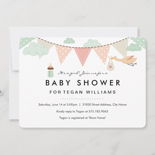 Fillette Bunting | Invitation à la Baby Shower (Devant)
