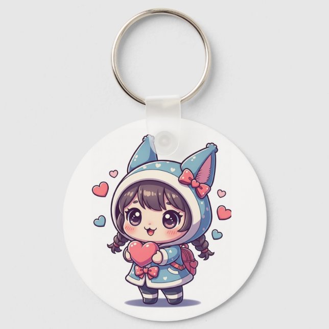 Fillette Chibi Mignonne avec Porte-Clés en Forme d (Recto)