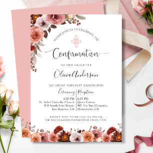 Fillette Confirmation Fuschia Floral Invitation
