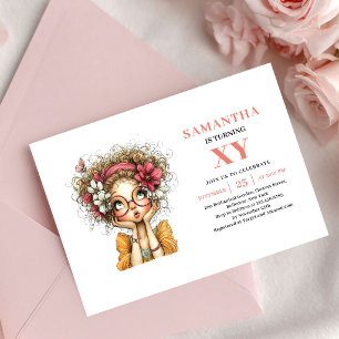 Fillette féerique angélique Invitation rose pour 8