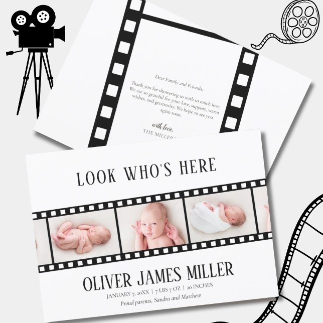Film Film Strip Photo Collage Faire-part de naissa (Créateur téléchargé)