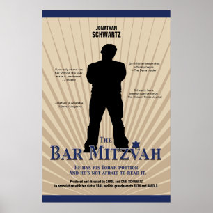 Film Star Bar Mitzvah Poster Tan Navy Blue