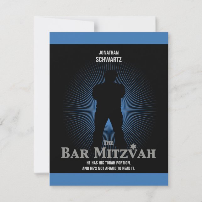 Film Star Bar Mitzvah Réponse RSVP Black Navy Blue (Devant)