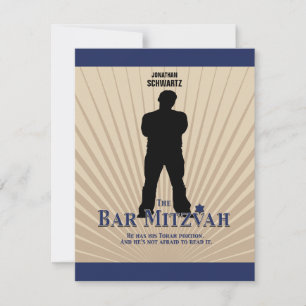 Film Star Bar Mitzvah RSVP Réponse Tan Navy Blue